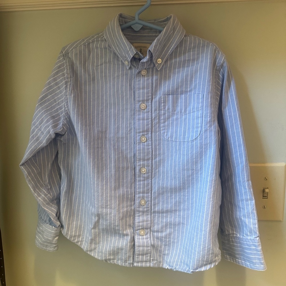 Classic Lands’ End Blue Size 5-6 Striped Kids Button Down Collared Shirt
